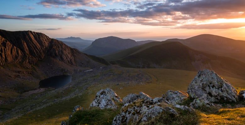 Sunset view of Snowdonia National Park